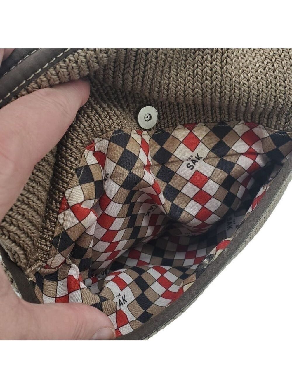 THE SAK Brown Crochet Braided Recycled Bottles Purse Shoulder Bag Pocketbook - Picture 6 of 7